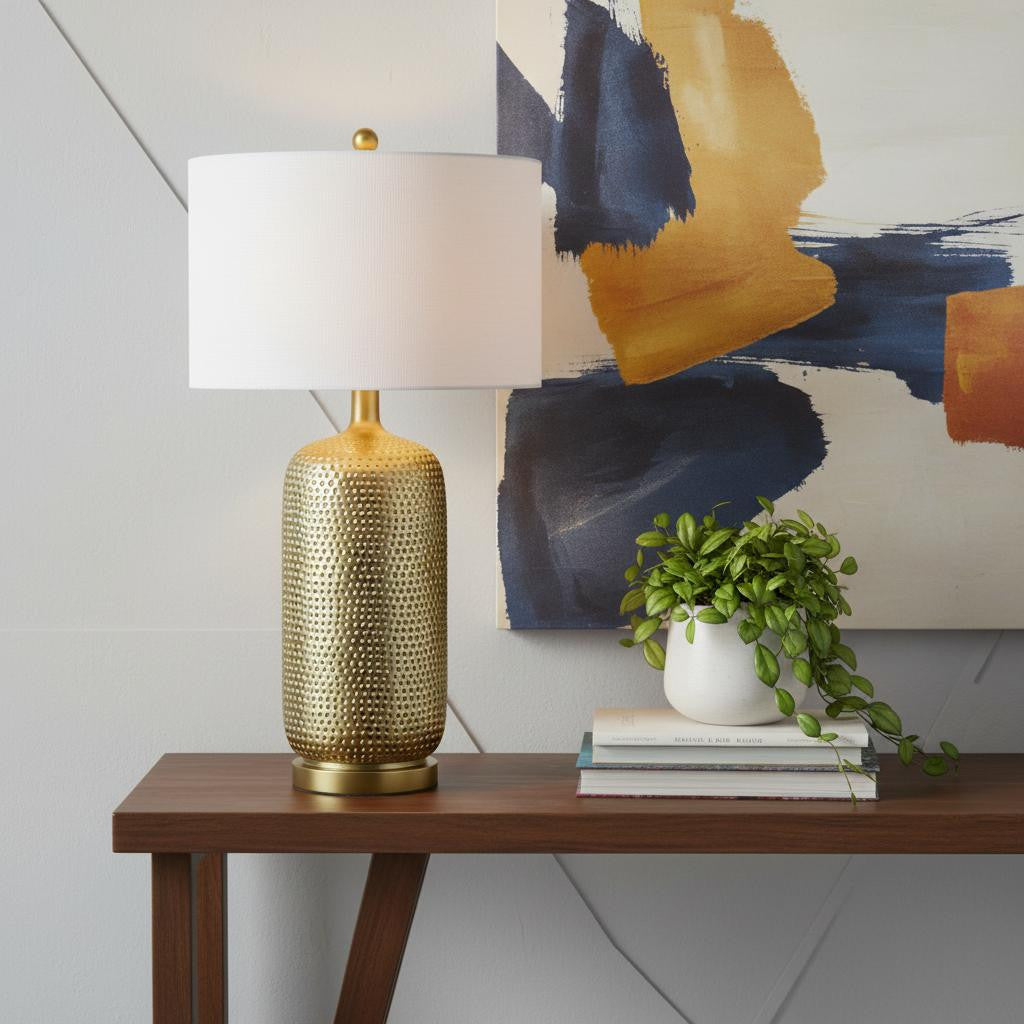 30" Gold Novelty Table Lamp LED With Drum Shade
