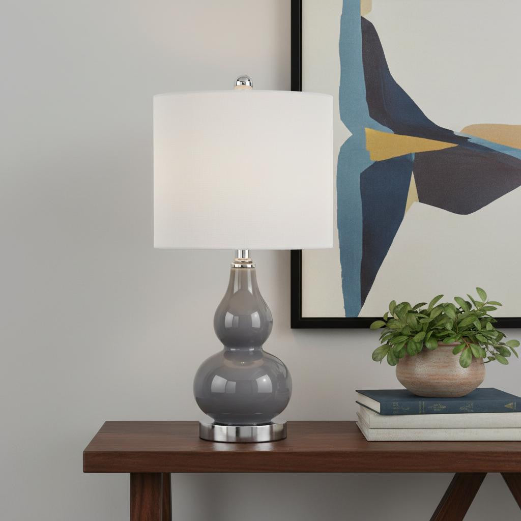 21" Silver Gourd Desk Lamp LED With Drum Shade