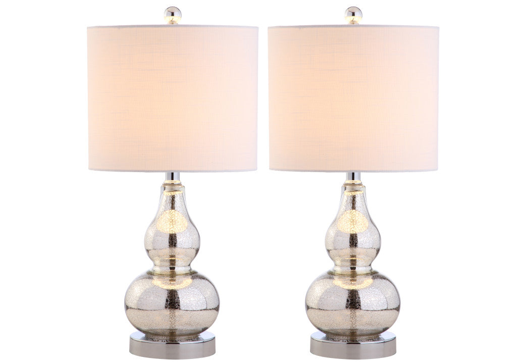 Set of Two 21" Silver Gourd Desk Lamps LED With Drum Shades