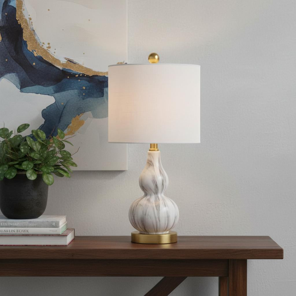 21" Gold Gourd Desk Lamp LED With Drum Shade