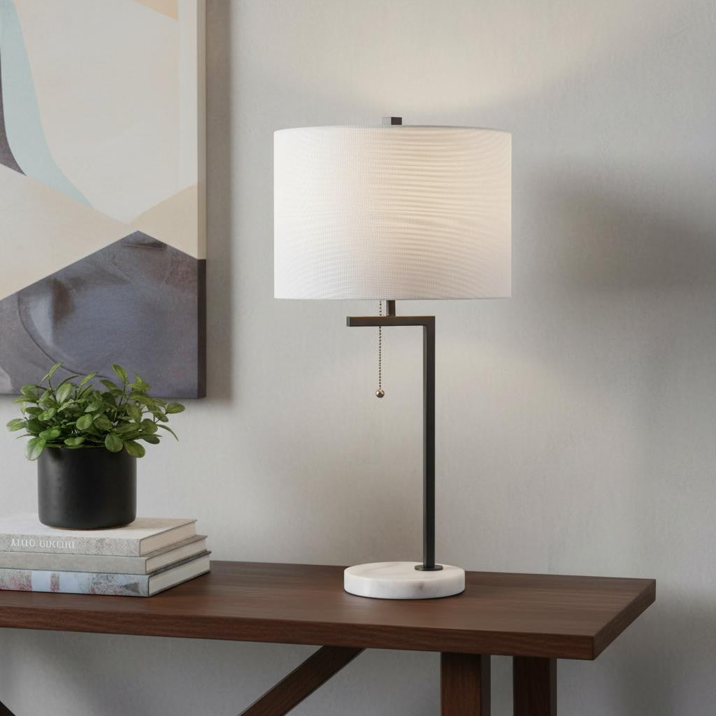 25" White Novelty Table Lamp LED With Drum Shade