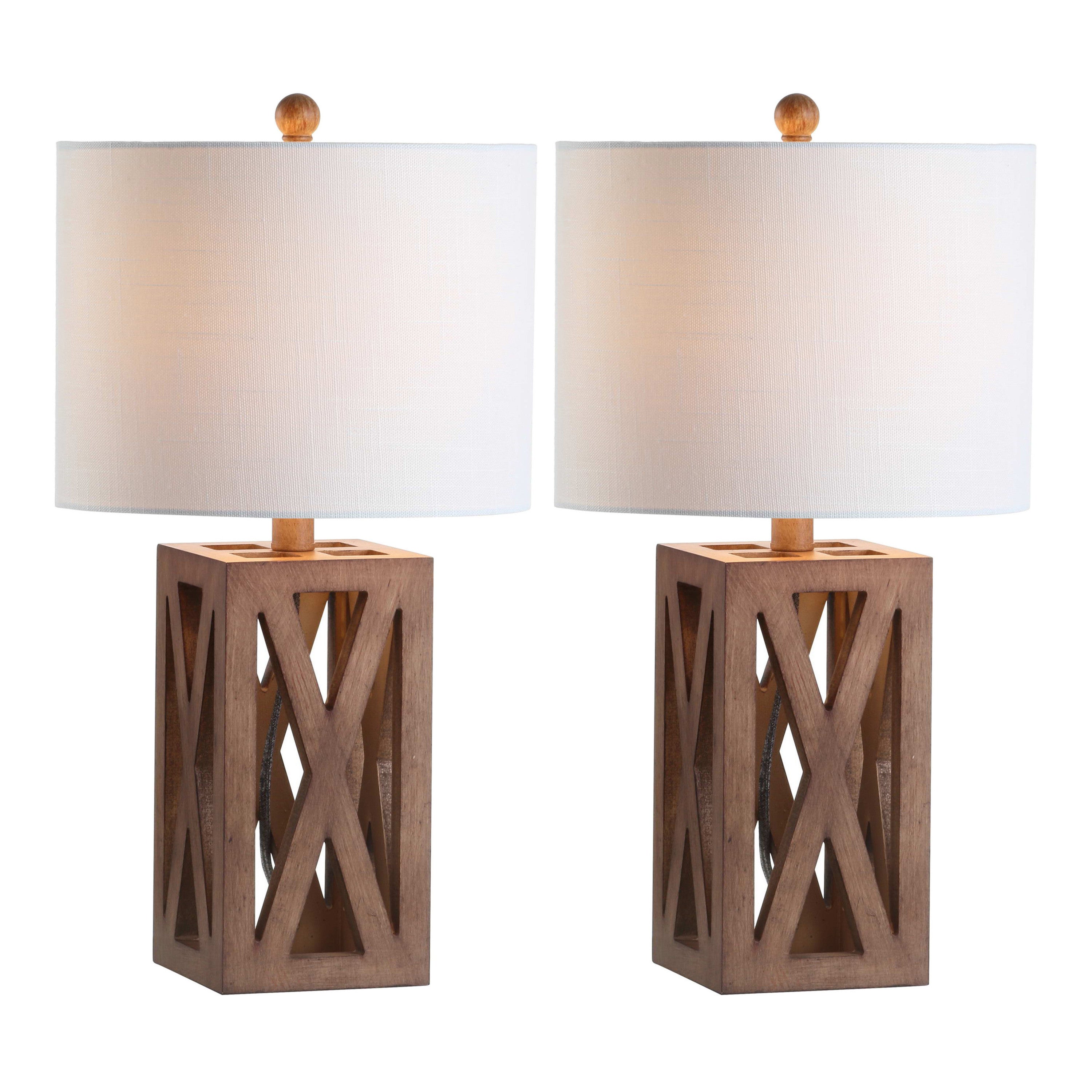 Set of Two 22" Brown Table Lamps LED With Drum Shades