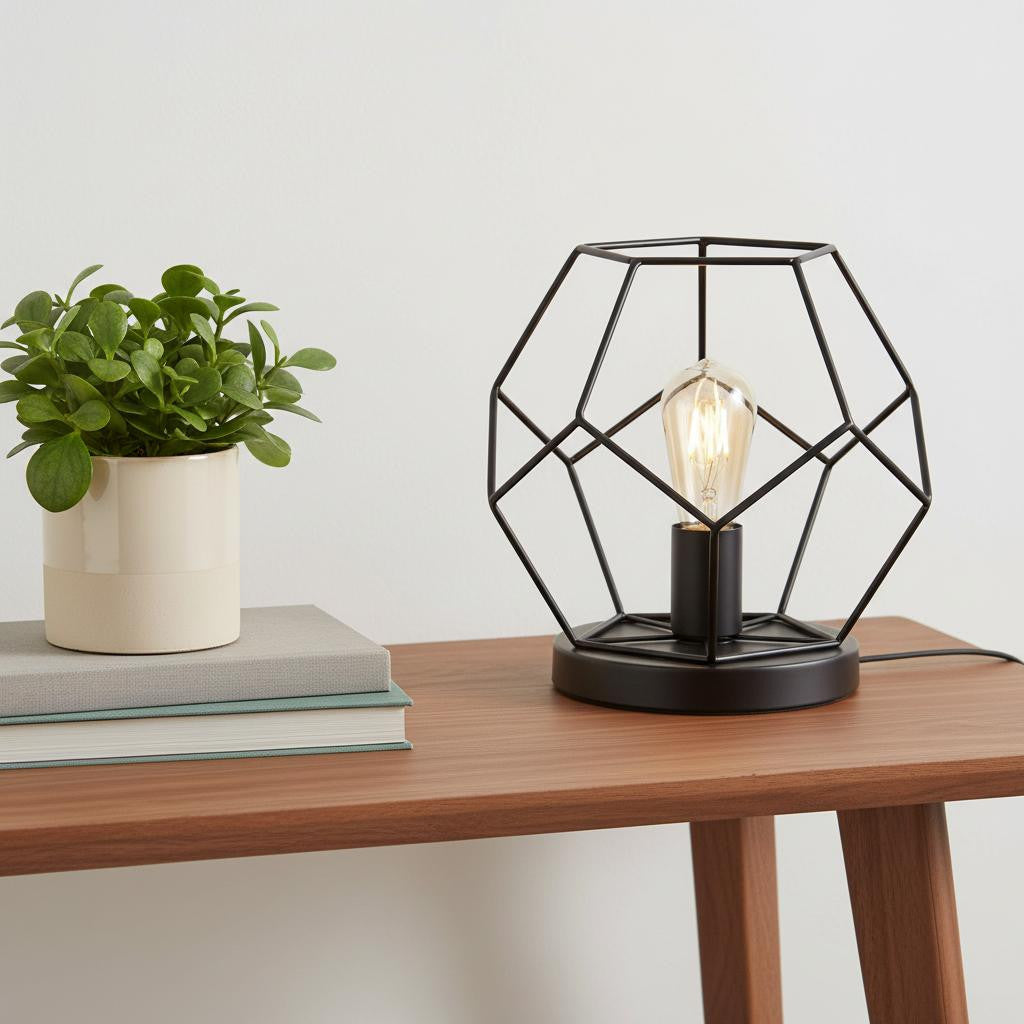10" Black Geometric Table Lamp LED