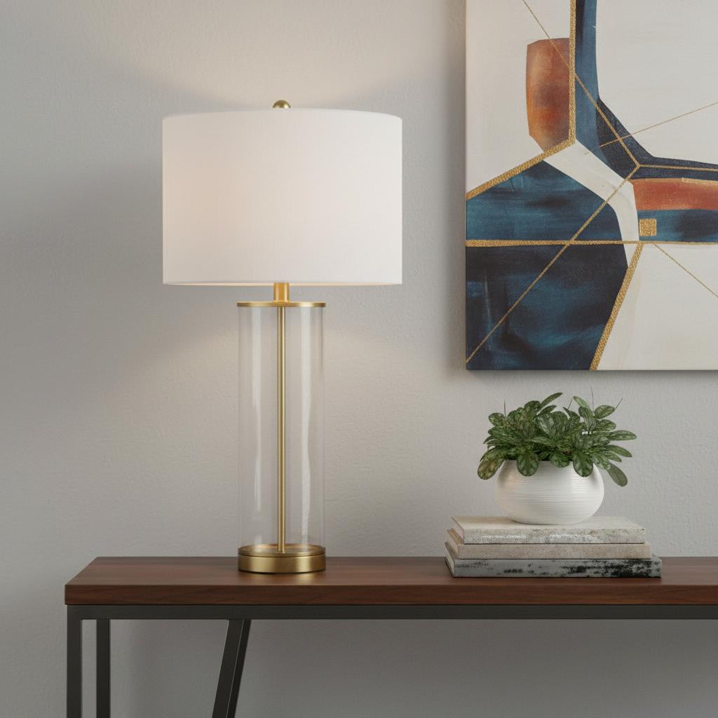 29" Gold Novelty Table Lamp LED With Drum Shade