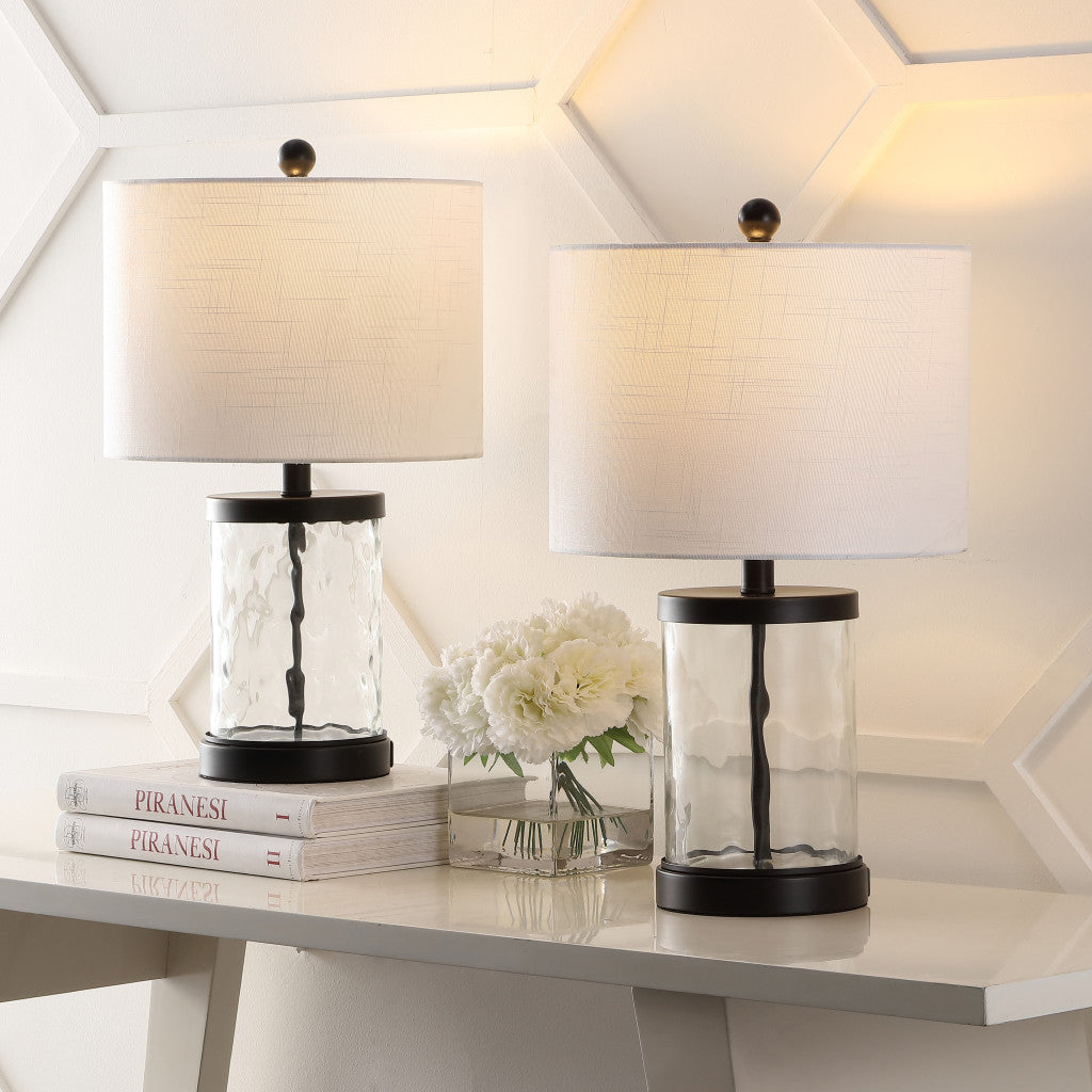 Set of Two 21" Black Table Lamps LED With Drum Shades