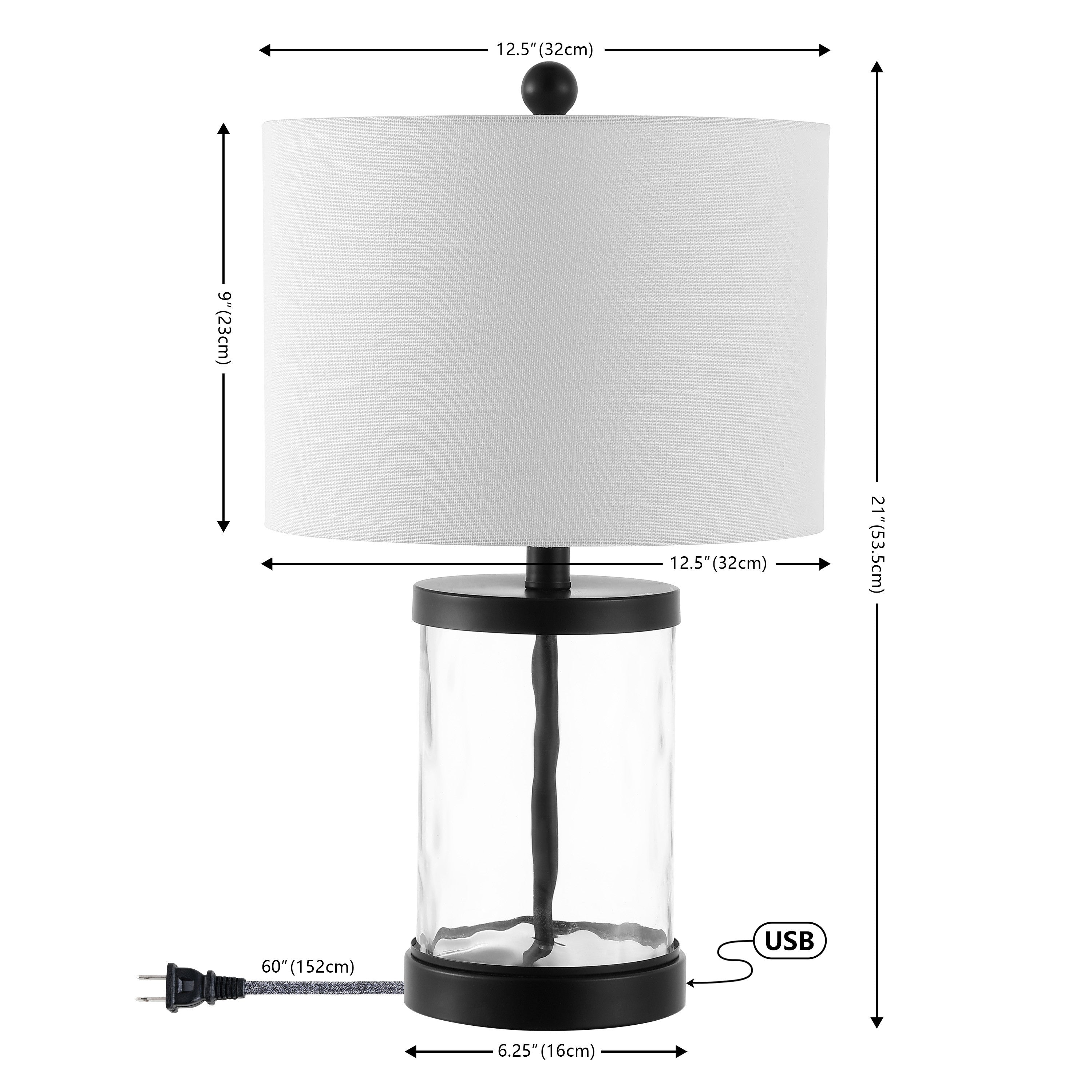 Set of Two 21" Black Table Lamps LED With Drum Shades