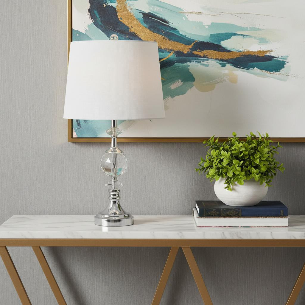 26" Silver Novelty Table Lamp LED With Drum Shade