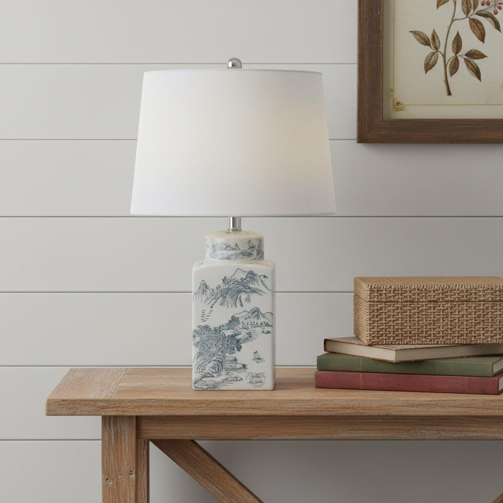 25" Blue Novelty Table Lamp LED With Drum Shade