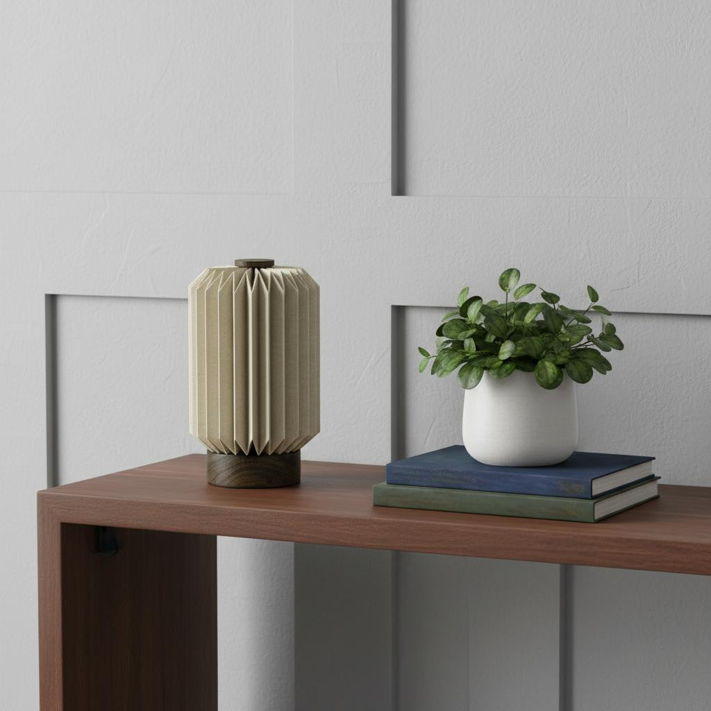 9" Natural Geometric Table Lamp LED With Cylinder Shade