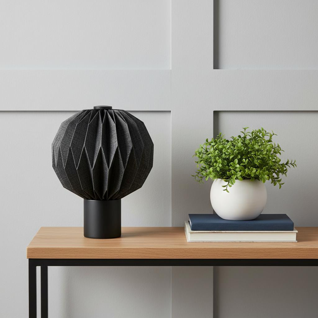 11" Black Geometric Table Lamp LED With Globe Shade