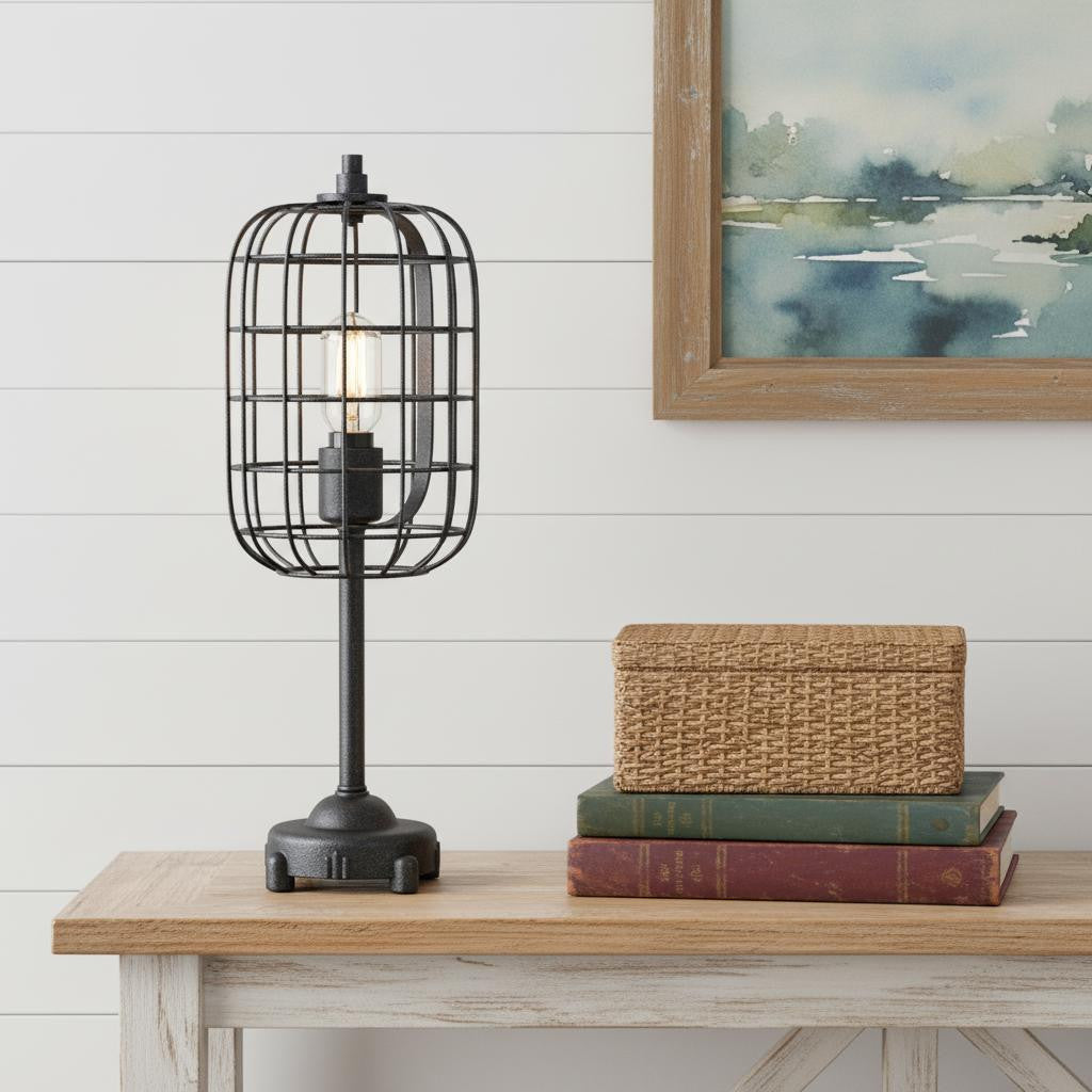 20" Black Novelty Table Lamp LED With Drum Shade
