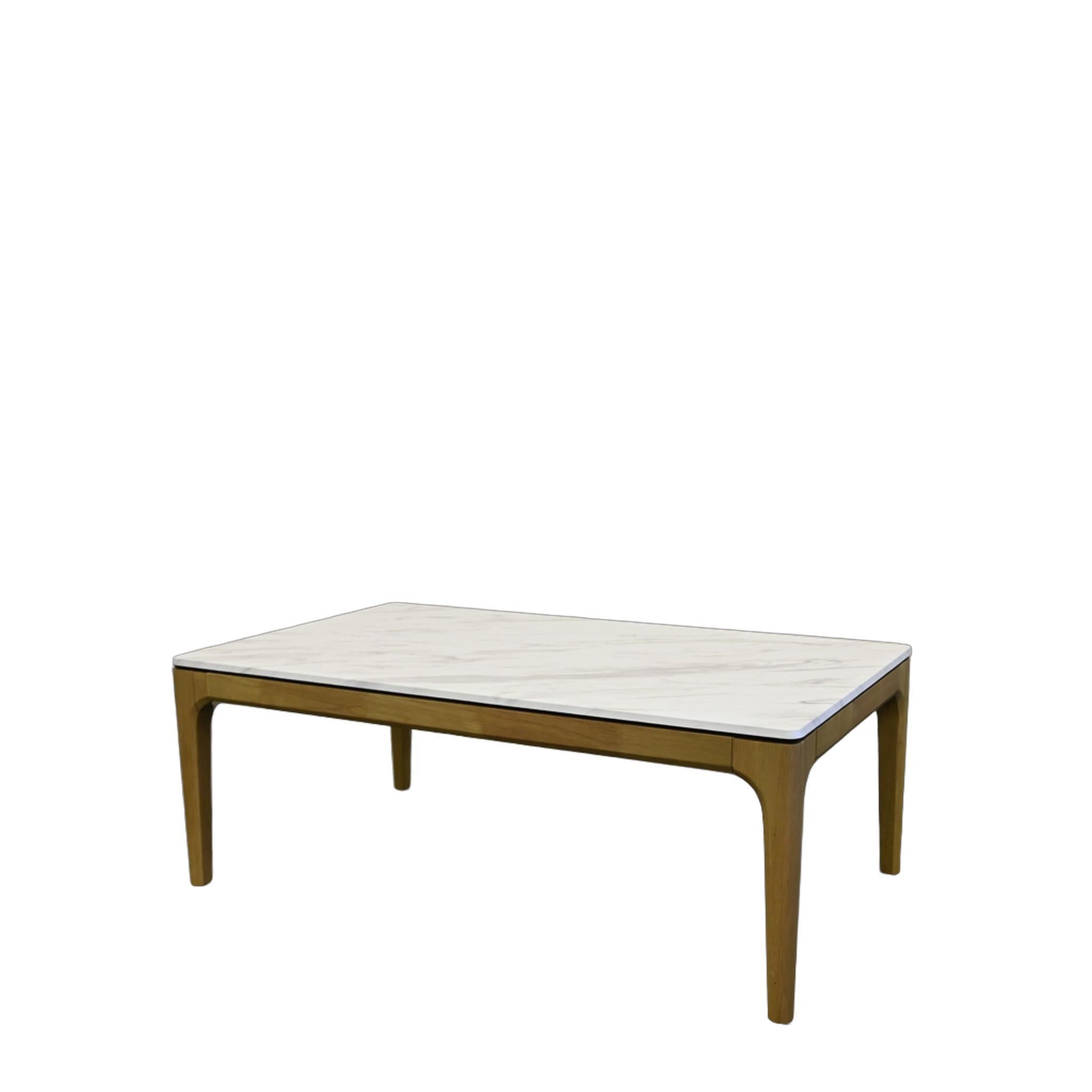 47" White and Natural Faux Marble and Solid Wood Coffee Table