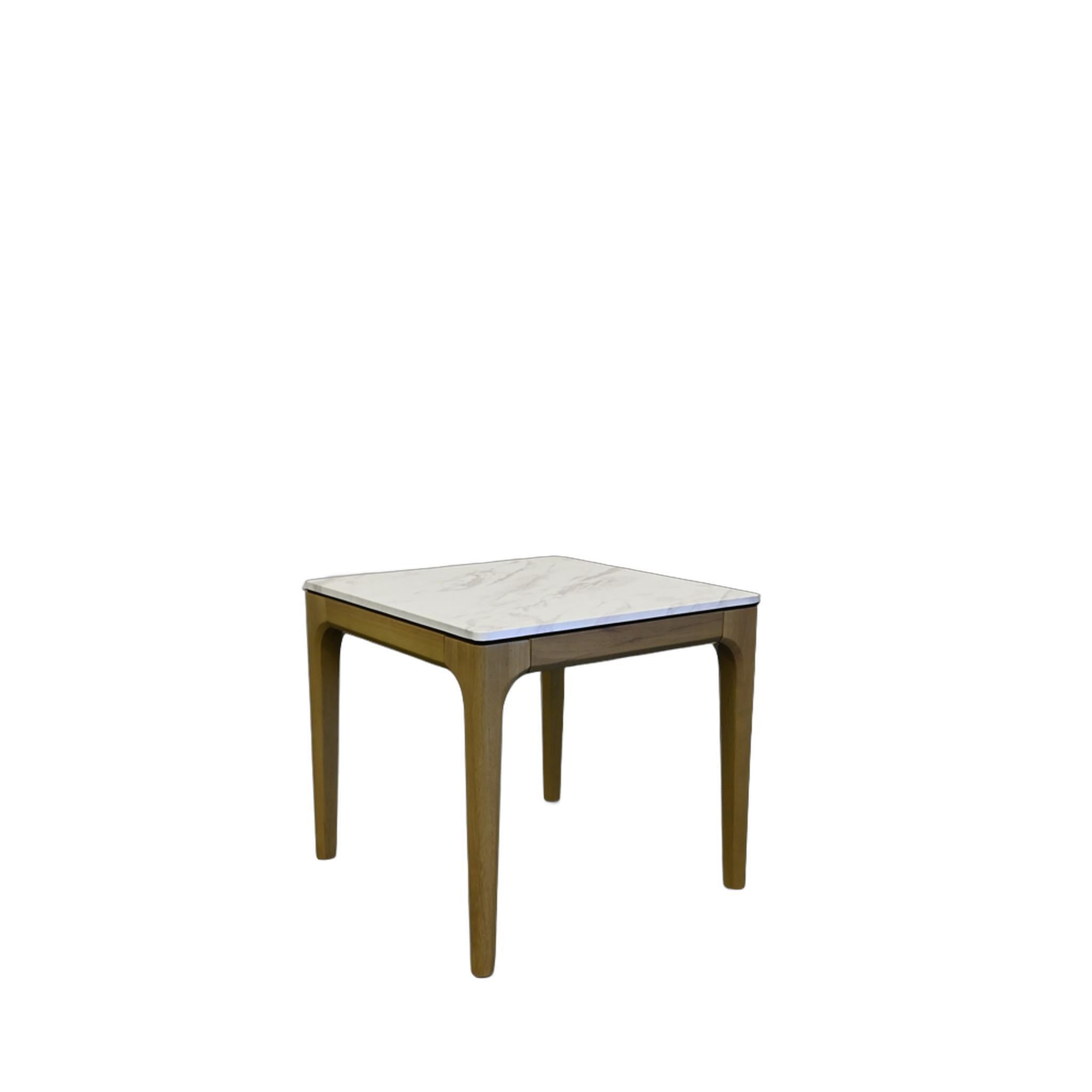 22" White and Natural Faux Marble and Wood Square End Table