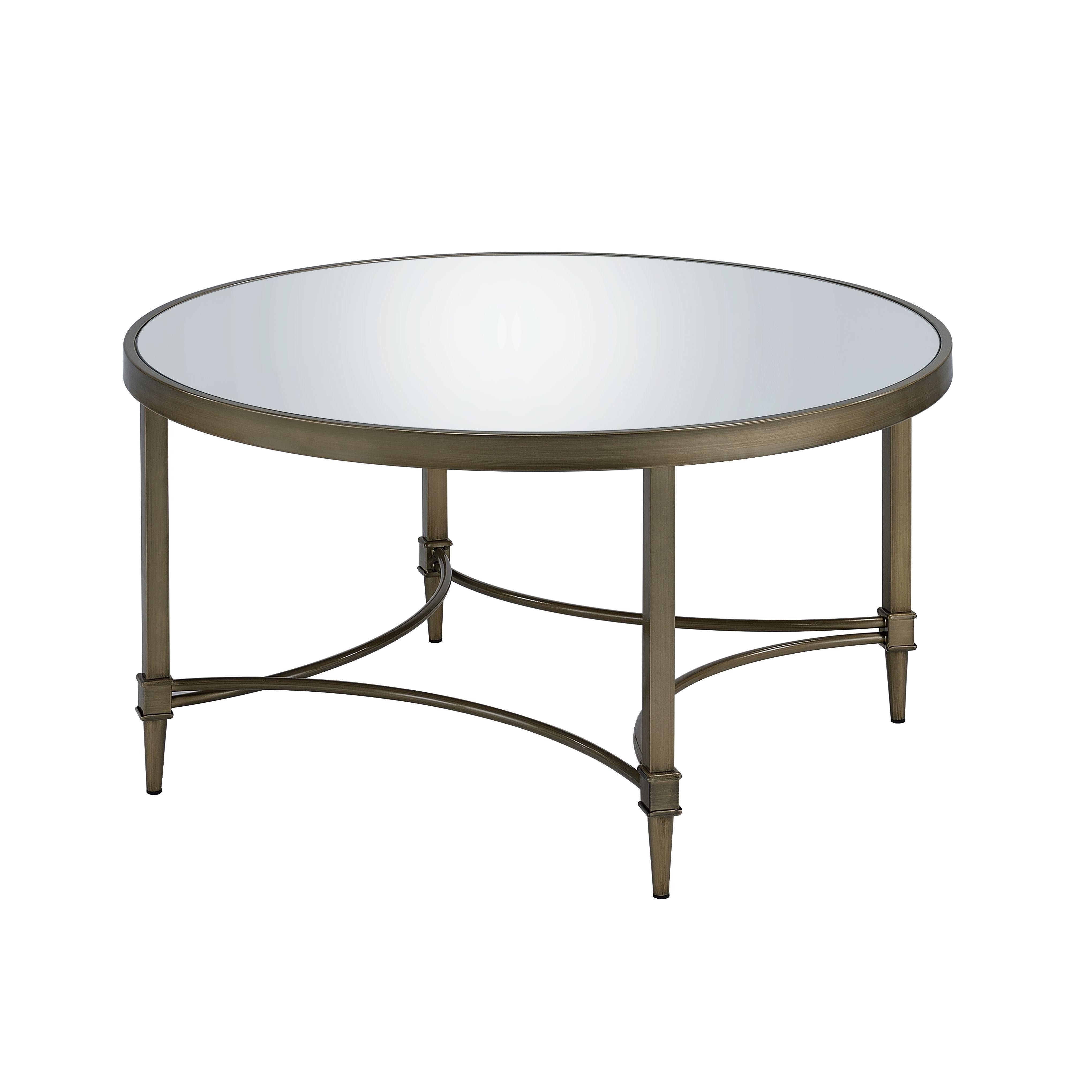36" Clear and Antiqued Brass Glass and Steel Round Distressed Coffee Table