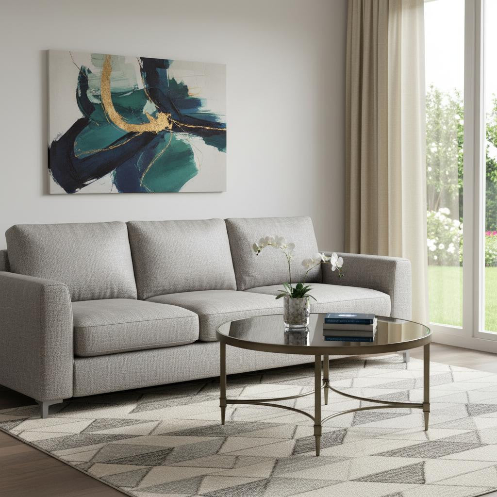 36" Clear and Antiqued Brass Glass and Steel Round Distressed Coffee Table