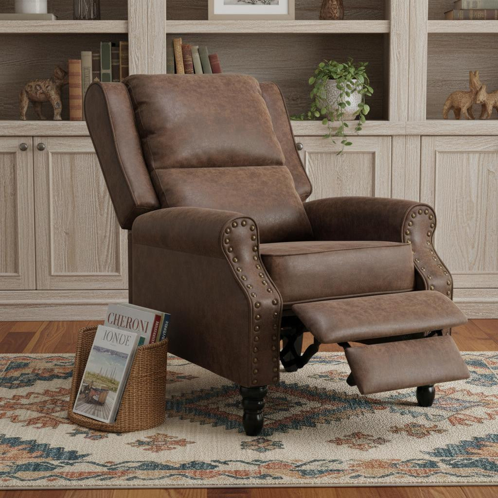 36" Brown Faux Leather Manual Recliner