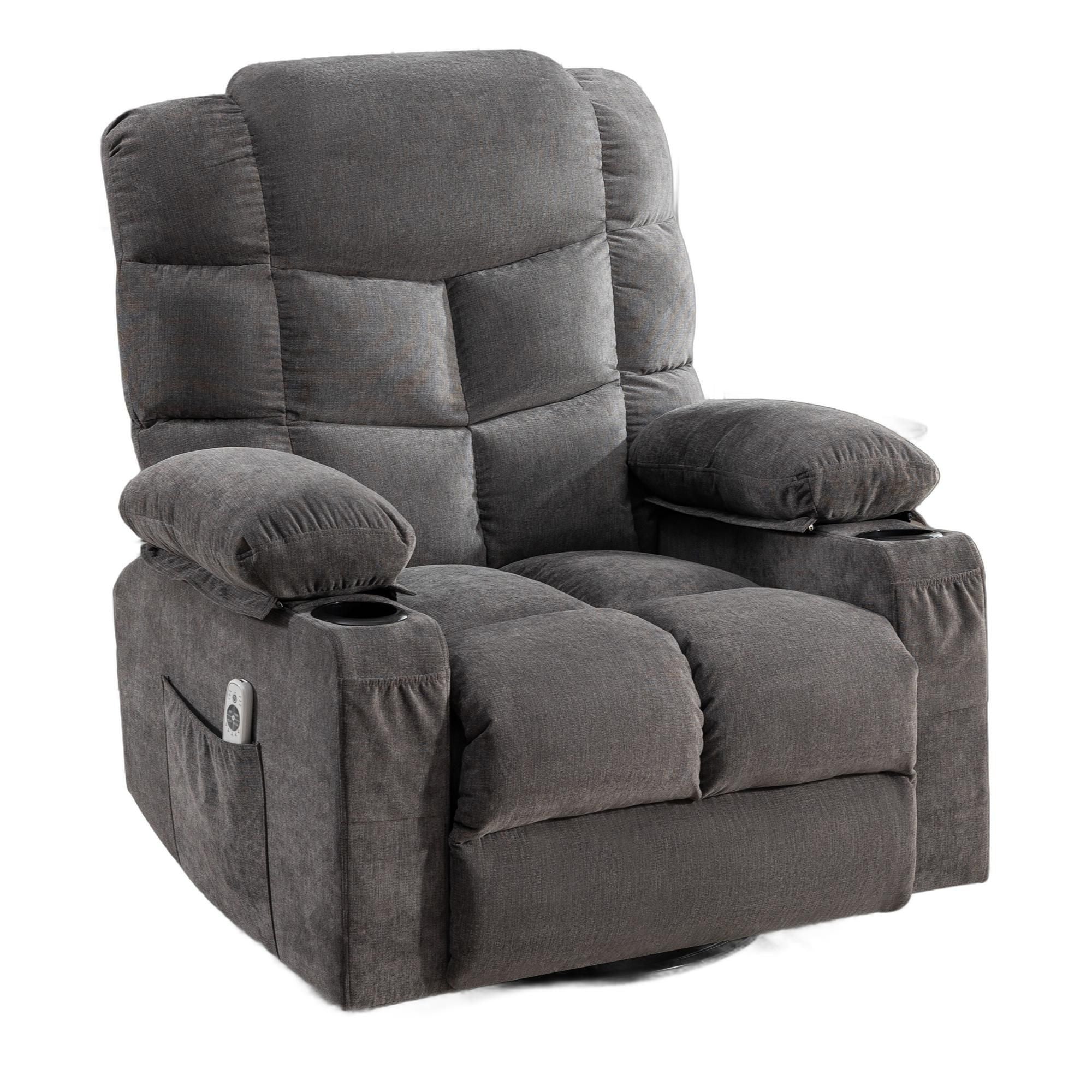37" Gray Faux Leather Heated Massage Lift Assist Recliner With USB