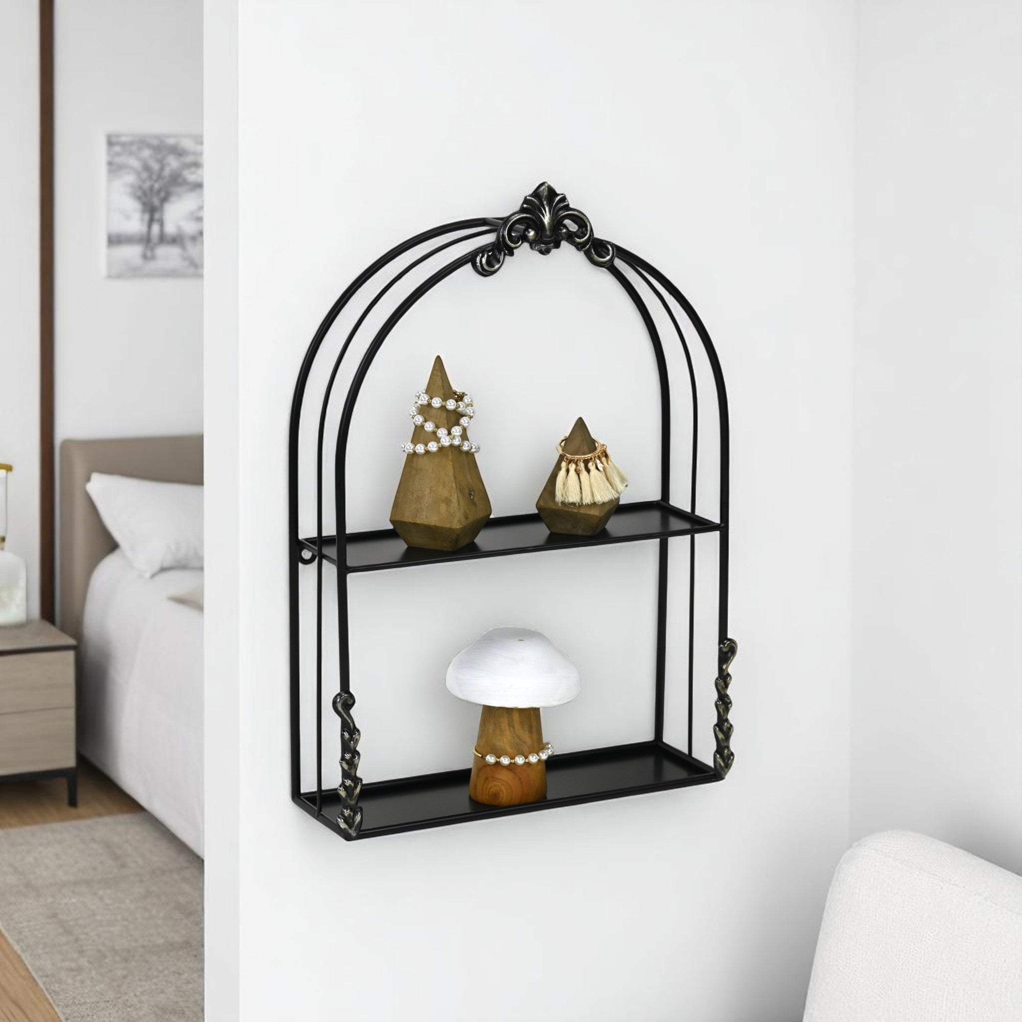 13" Black Metal Wall Mounted Accent Shelf