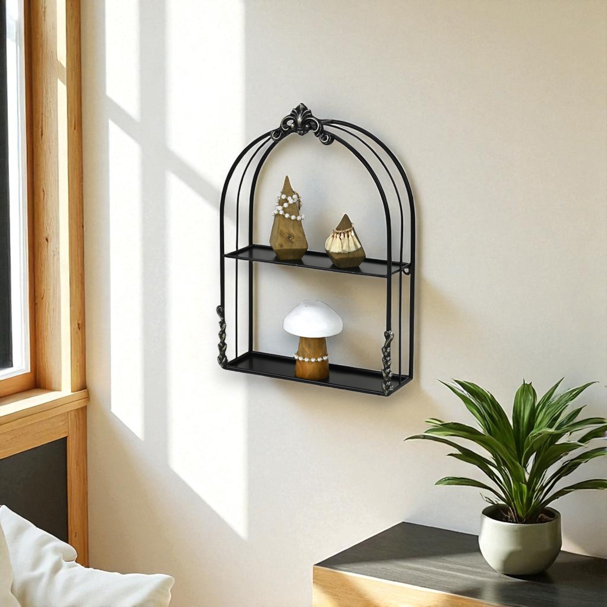 13" Black Metal Wall Mounted Accent Shelf