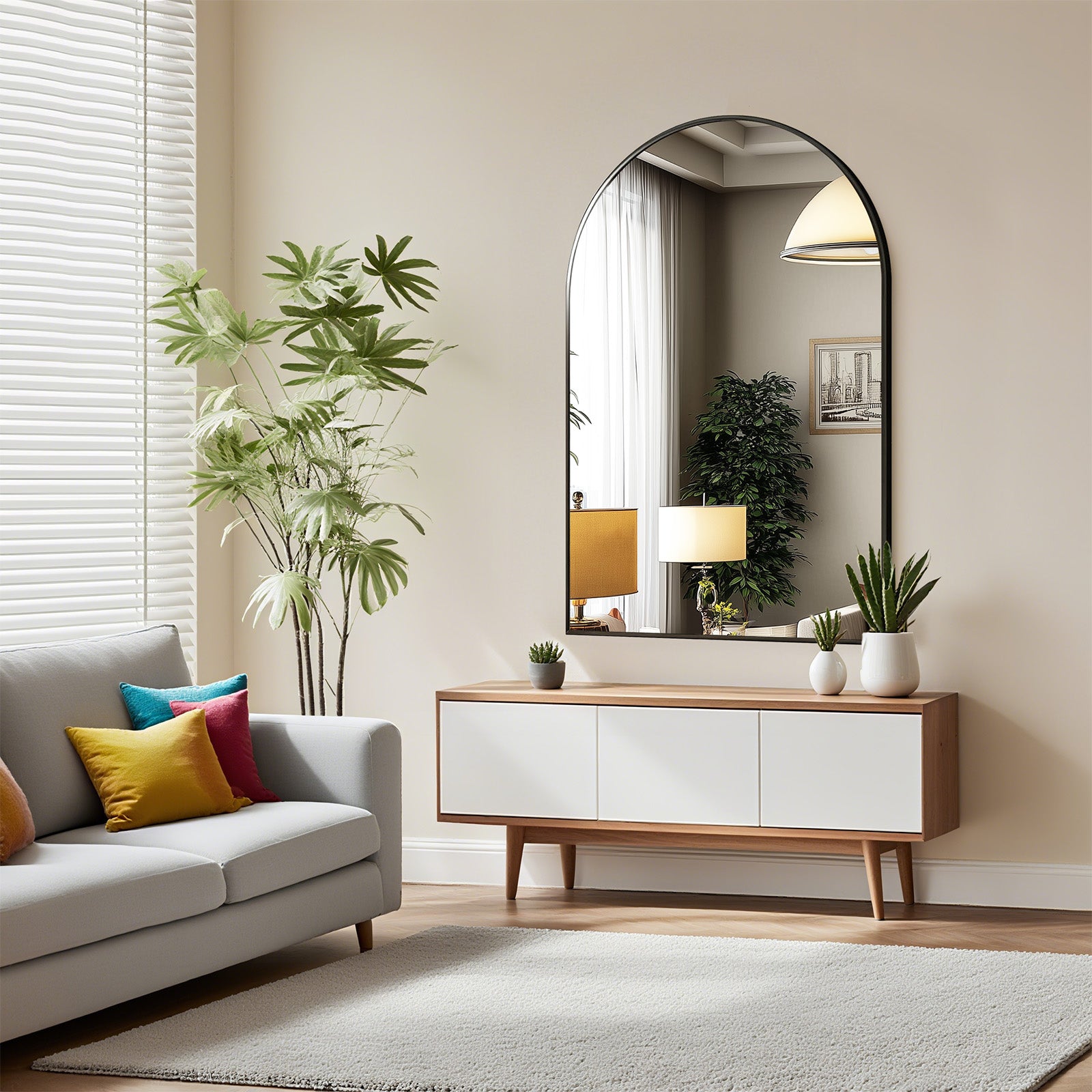 20" Black Metal Arch Framed Bathroom Vanity Mirror