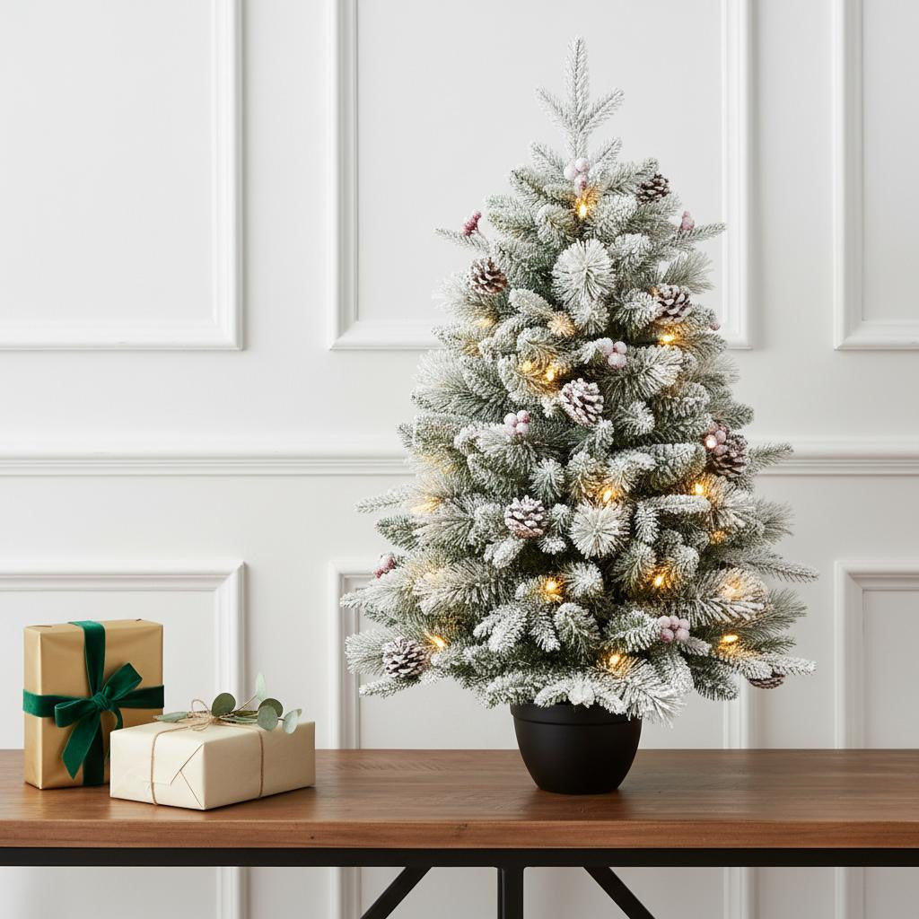 3' Full Flocked Pine Christmas Tree With Decorations