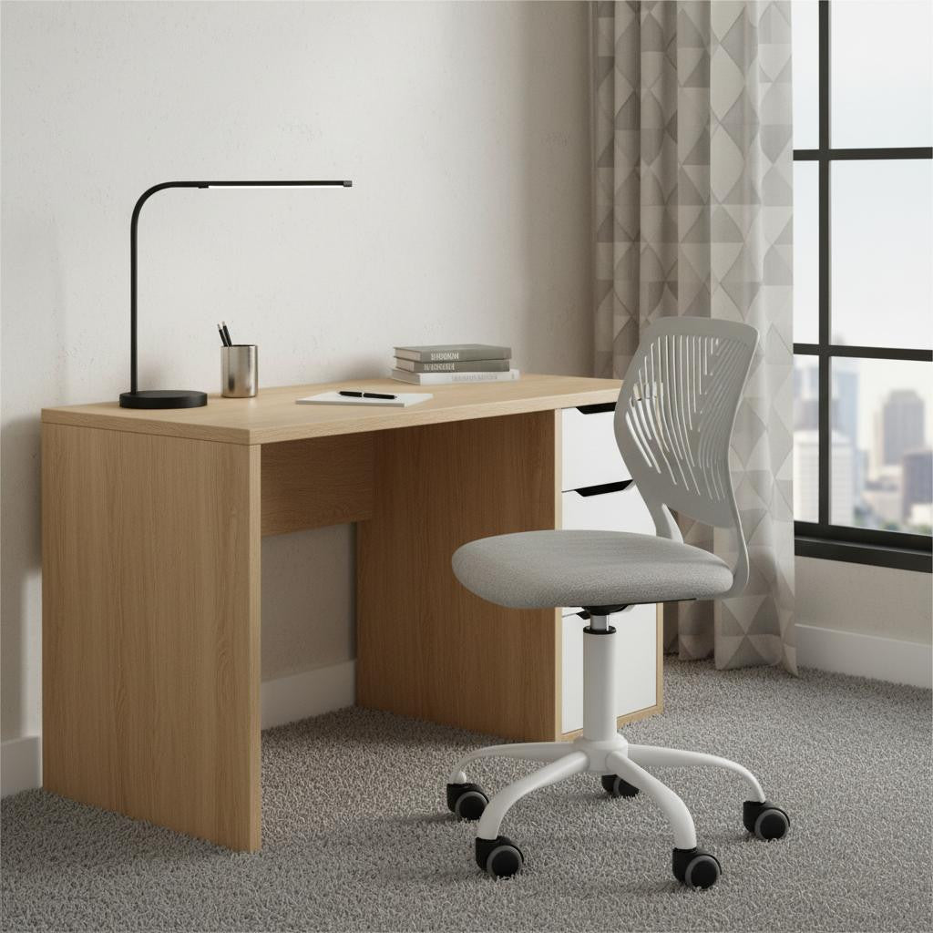 Gray and White Adjustable Height Swivel Rolling Office Chair