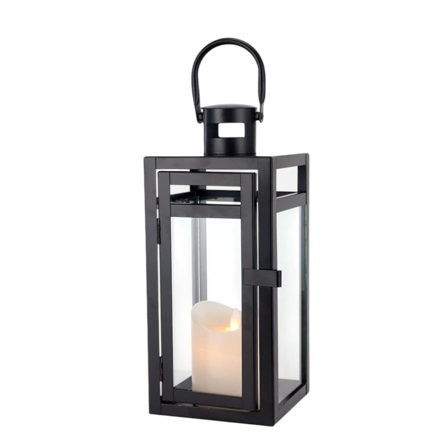 12" Clear And Black Glass And Metal Tabletop Lantern Candle Holder
